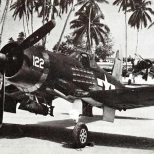 "Ole 122," a VMF 111 Corsair was given a special citation for flying 100 missions with out a mechanical failure. Courtesy of Hilary Heaton
