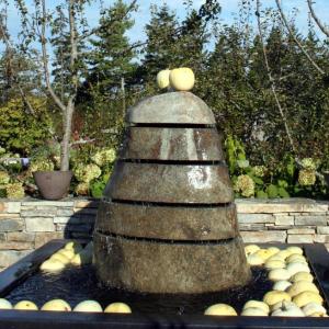 Are those bubbles floating in the Kitchen Garden fountain? No, they're albino pumpkins, just a few of the many tons of colorful gourds and pumpkins on display, along with scarecrows, at the Gardens this fall. Courtesy of Barbara Freeman