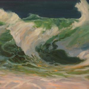 “Wave Upon Monhegan,” oil on birch panel by Sally Loughridge Sally Loughridge