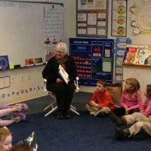 Tina Tucker, Lincoln County Community Educator for New Hope for Women, reads to students at Edgecomb Eddy School on March 3 as part of the United Way of Mid Coast Maine’s Community Read Aloud program. Courtesy of NHFW