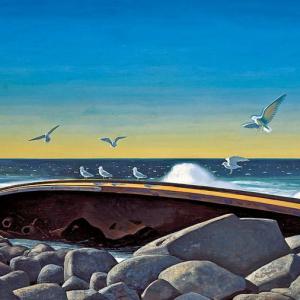 "The Wreck of the D. T. Sheridan," by Rockwell Kent. This painting is one of many Maine masterworks that will be featured at Schooner Cove March 27 during an “Art to Go” virtual tour of paintings donated to the Portland Museum of Art by Bremen philanthropist and art collector Betty Noyce.
