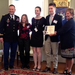 Pictured from left at the presentation to Wiscasset High School are Chaplain (Colonel) Andrew Gibson, Maine Army National Guard and Director of Maine Military Services; Deb Pooler, WHS Student Council Advisor; Briana Goud, WHS Student Council Vice President; Logan Grover, WHS Student Council President; and first lady Ann LePage. Courtesy of Wiscasset High School