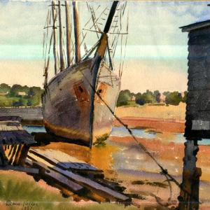 This circa 1937 watercolor of Mill Cove was one of Deane Keller’s numerous paintings from his Boothbay Harbor summers before and after his service as a “Monuments Man” in World War II Italy. Courtesy of the Keller family Mill Cove, Deane Keller watercolor, circa 1937