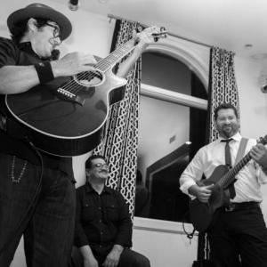 Rob Morrow, forefront and Carlos Calvo, back left, at Newagen Seaside Inn last year. The musicians will play aboard the Harbor Princess on Thursday, July 3. Tickets on sale now at www.bbhrgmusic.com. Courtesy of Newagen Seaside Inn