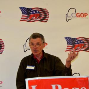 Les Fossel, candidate for Maine's 13th Senate District, addresses the Lincoln County Republican Committee. Courtesy of Earl Inman