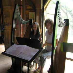 Harp student working with Suki. Courtesy of Suki Flanagan