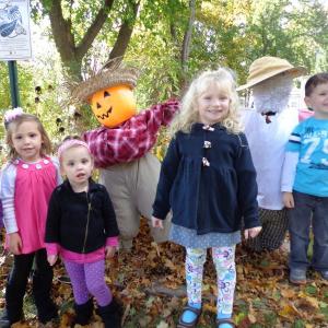 All the children pose with our new scarecrow friends. Courtesy of Natalie Castonia