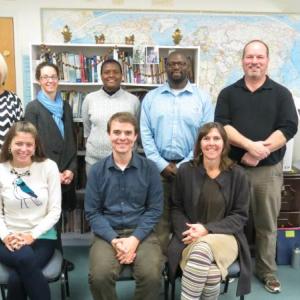 VISITING CTL. Pictured from left are, back row: Jennifer Young of Amherst Regional Middle School, Marcella Didio of Auburn Junior High, Marcia Gomes of Amherst Regional Middle School, Jamie Isler of Amherst Regional Middle School, and CTL teacher Glenn Powers (grades 5-6 humanities and grades 5-8 science); front row: CTL teacher Anne Atwell-McLeod (grades 7-8 humanities), Chris Eggemeier of Amherst’s Wildwood School, and Jennifer Jensen of Amherst Regional Middle School. Courtesy of Center for Teaching and Learning