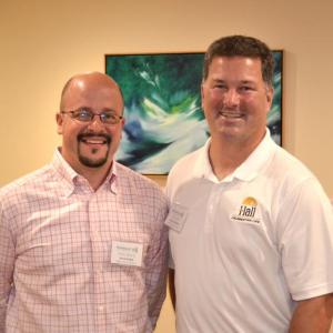 Outgoing Penobscot Bay Regional Chamber of Commerce President Peter Horch of Horch Roofing, left, and newly appointed incoming president, Mike Hall. Hall, of Hall Celebrating Life, offers funeral services at locations in Boothbay, Waldoboro and Thomaston. Courtesy of Michael O'Neil