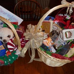 Christmas raffle baskets from Feed Our Scholars. Courtesy of Feed Our Scholars
