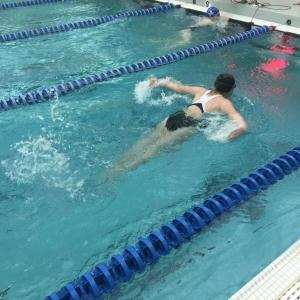 Anna Sirois finishes her 100 yard butterfly run with a time of 1:34.27, which places her in third place. KATRINA CLARK/Wiscasset Newspaper