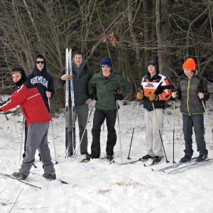 Just some of the students participating in Nordic Skiing during Exploratory Week. From left, Adam Treannie, Brandon Goud, Colin Viele, Grant Hefler, Sawyer Hull and Jason Campbell. KATRINA CLARK/Wiscasset Newspaper