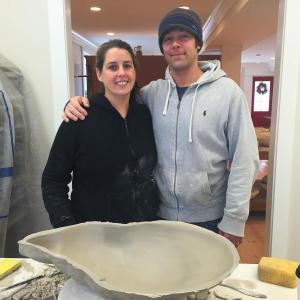 Alison Evans and Chris Fritz stand behind one of Evans’ larger, unfinished creations in their new studio and showroom at 93 Townsend Avenue in Boothbay Harbor. SUZI THAYER/Boothbay Register