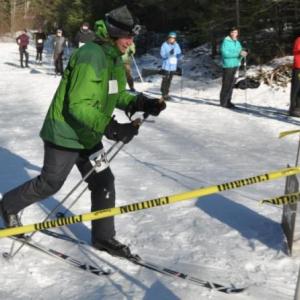 Sebastian Crocetti rounds the last corner and heads up to the finish line during the 2014 edition of the Liberal Cup Biathlon at Hidden Valley Nature Center. BEN BULKELEY/Wiscasset Newspaper
