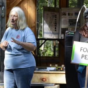Lorraine Taft, left, and an Asian longhorn beetle, in costume, lead a workshop at Hidden Valley Nature Center. Courtesy of Andy McEvoy