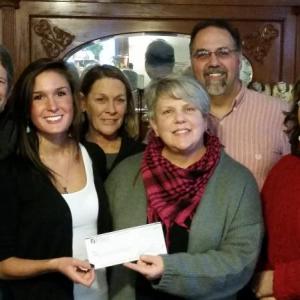 Overboard Players are ready to donate to Linda Sibley Clark Memorial Fund. From left are Michael Feldmann, Kristin Sibley (Linda’s daughter), Lori Brewer, (Linda’s sister), Carrie Langlois, Ron Bouffard and Sandy Bugbee Larsen. Courtesy of Ron Bouffard