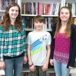 Award-winning writers, from left, Carissa Fawber, Kaleb Brackley-Prouty and Maggie Larson, of the Center for Teaching and Learning in Edgecomb. Courtesy of Kamala Grohman