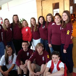 Members of the Wiscasset High School student council with adviser Deb Pooler head down to the Wiscasset Middle School Monday, April 27. Courtesy of Deb Pooler