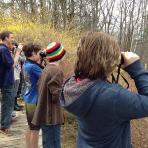 Wiscasset seventh graders look for birds at Chewonki. Courtesy photo