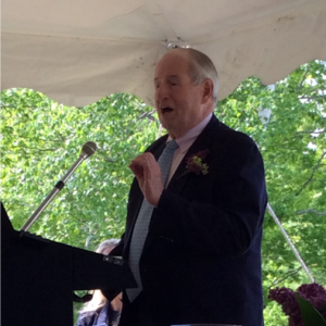 Bob Foster, former advertising executive and marking director at Boothbay Harbor Shipyard, speaks to the graduates of the Deck House School in Edgecomb on Saturday, May 30. Courtesy photo