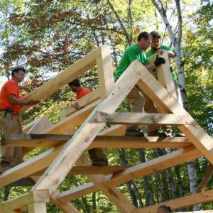 Students work on a class-built sugar shack at Hidden Valley Nature Center in Jefferson. Courtesy of Andy McEvoy
