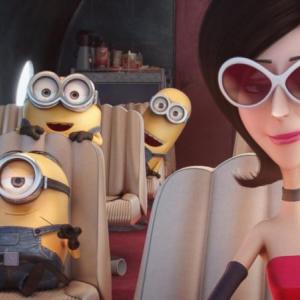 Minions, from left and back: Stuart, Bob and Kevin with Scarlet Overkill, voiced by Sandra Bullock, in a scene from “Minions,” the new family-friendly comedy playing at The Harbor Theatre. Courtesy photo