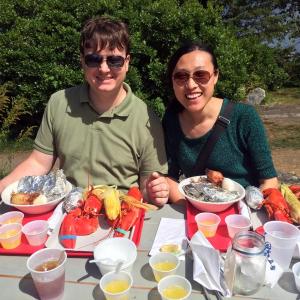 Chris and Nancy Sprute of Anaheim, California, came to Cabbage Island for a clambake on Aug. 6. SUZI THAYER/Boothbay Register