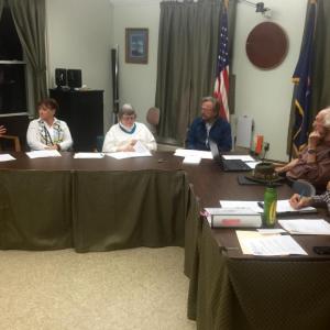 Wiscasset Historic Preservation Commission member Gordon Kontrath, left, speaks during the panel’s first meeting, Nov. 5 at the municipal building. Others participating were fellow members Wendy Donovan, Susan Blagden, Jib Fowles, and John Reinhardt, and Town Planner Jamel Torres. SUSAN JOHNS/Wiscasset Newspaper