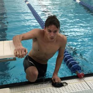 Senior Camden Gulden finished his 100-yard freestyle in first place with a time of 54:26, qualifying for states. KATRINA CLARK/Wiscasset Newspaper