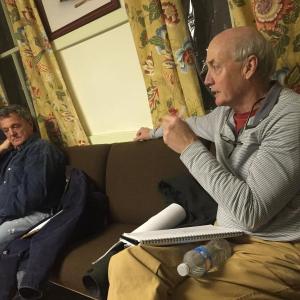 Head Tide Dam Committee Chairman David Rengardt, left, and Atlantic Salmon Federation Vice President of U.S. Programs Andrew Goode take part in an Alna selectmen’s meeting Dec. 16. SUSAN JOHNS/Wiscasset Newspaper