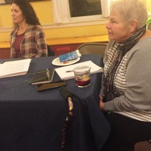 Wiscasset Area Chamber of Commerce’s board chairman Sherri Dunbar, left, and the chamber’s administrative assistant Pat Cloutier listen to comments Dec. 10 at Morris Farm. SUSAN JOHNS/Wiscasset Newspaper