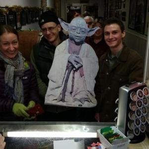 Some people, like Newcastle resident Jamie McGhee (above, left) have been paying homage to the Star Wars movies by arriving at The Harbor Theatre, Boothbay Harbor dressed as their favorite Star Wars characters. On Jan. 2, McGhee attended the evening show with a life-like cardboard cutout of the legendary Jedi Master Yoda. "Star Wars: The Force Awakens" continues at the theater though Sunday, Jan. 10.