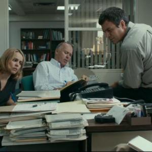 Rachel McAdams, Michael Keaton and Mark Ruffalo in a scene from “Spotlight,” playing this week at The Harbor Theatre. Courtesy of Jason Sheckley