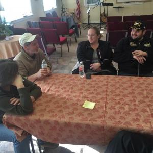 From left, Teresa Clark of Wiscasset and husband Matthew Clark, and Heather Orne of Edgecomb and husband Jasper Orne take part in a Wiscasset Vetogether meeting at Freedom Fellowship Church on Jan. 12. SUSAN JOHNS/Wiscasset Newspaper