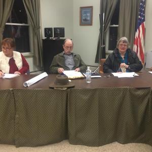 Three of the Wiscasset Historic Preservation Commission’s members, from left, Wendy Donovan, Gordon Kontrath and Susan Blagden, settle in for the panel’s Jan. 7 meeting. SUSAN JOHNS/Wiscasset Newspaper
