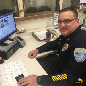 At the Wiscasset police station Jan. 14, Chief Troy Cline visits the department’s new Facebook page. SUSAN JOHNS/Wiscasset Newspaper