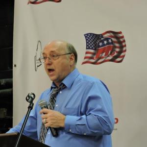Dana Dow, speaking at the Republican caucus on March 5. Courtesy of Diane Randlett