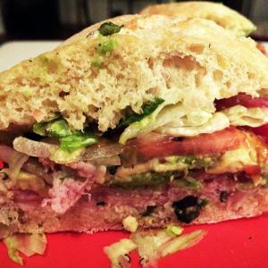 What makes a more satisfying, and relatively healthful meal, than a great sandwich? This one started with a good crusty-on-the-outside, light-and-airy-on-the-inside baguette, then filled with thinly sliced baked Virginia ham, shredded lettuce, thinly sliced sweet onions, avacado, tomato and a little oil & vinegar dressing. SUZI THAYER/Boothbay Register