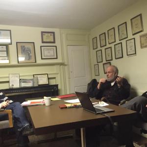 From left, Alna Town Clerk Lisa Arsenault, First Selectman David Abbott and Third Selectman Doug Baston take part in the board’s April 6 meeting at the town office. SUSAN JOHNS/Wiscasset Newspaper