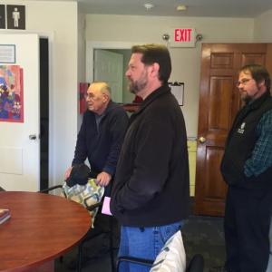 From left, Superintendent of Schools Heather Wilmot, School Committee members Eugene Stover and Michael Dunn, and Chairman Steve Smith chat after the April 14 meeting adjourned. SUSAN JOHNS/Wiscasset Newspaper
