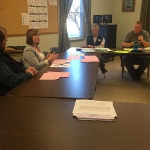 From left, Wiscasset School Committee Chairman Steve Smith, Superintendent of Schools Heather Wilmot, Wiscasset Budget Committee member Fred Quivey and Chairman Cliff Hendricks take part in a Budget Committee meeting April 14 at the municipal building. SUSAN JOHNS/Wiscasset Newspaper