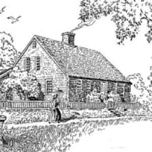 Chapman-Hall House pen and ink illustration by Maurice “Jake” Day.
