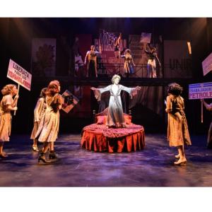 “Evita” played by Kate Fahrner excites Argentina’s poor when she tells them all that is possible for them at Maine State Music Theater now through July 16. All photos courtesy of MSMT
