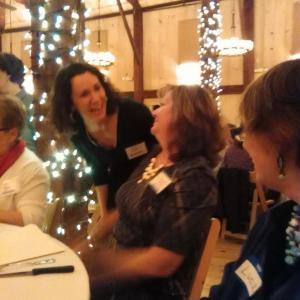 Former WACC Chairman Sherri Dunbar, left, chats with Chairman Monique McRae. Courtesy of Pat Cloutier/WACC