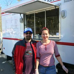 Colin and Dawn McKenna Frey in front of their food truck, Burgers& Freys, in Damariscotta on March 18. SUZI THAYER/Boothbay Register