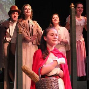 Cast members in rehearsal for "Into the Woods" at Heartwood. Back row: Andy Martinez, Verity Pryor-Harden, Genevieve Taylor (Boothbay Harbor), Ariel Seidman-Wright, with Kayleigh Tolley in front. Visit www.heartwoodtheater.org for full details.