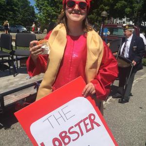 Sarah Whitfield wears a lobster costume for First Congregational Church at Wiscasset’s 2016 Fourth of July parade. File photo