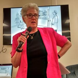Dr. Wendy Wolf leads a forum on health care at the Congregational Church of Boothbay July 12. MORGAN CALLAN ROGERS/News Contributor