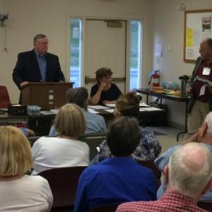 New Chair Dick Mayer conducts the LCRC business meeting July 26. Courtesy photo
