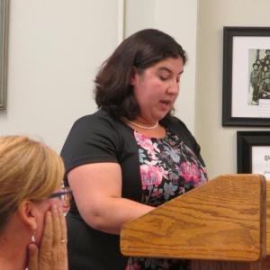 Holly Giles, chair of the Public Safety Advisory Council, addresses selectmen. PHIL DI VECE/Wiscasset Newspaper